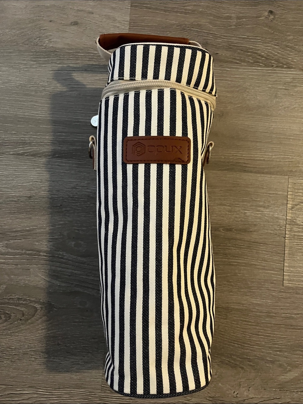 Opux Black & White Striped Bottle Carrier Bag